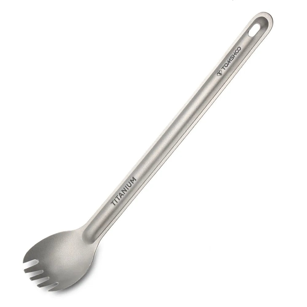 TOMSHOO Titanium Long Handle Spork with Polished Bowl Outdoor Portable Dinner Spork Cutlery Camping Backpacking Picnic