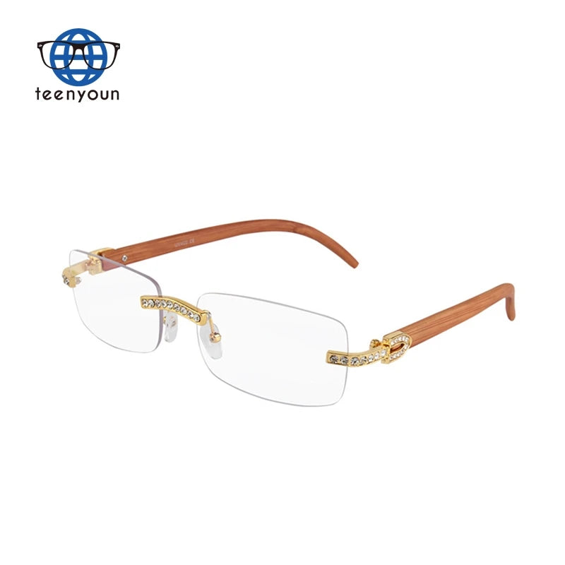 Teenyoun 2022 Rhinestone Rimless Sunglasses for Women Brand Designer Shades Sun Glasses Men Vintage Metal Clear Eyewear Uv400