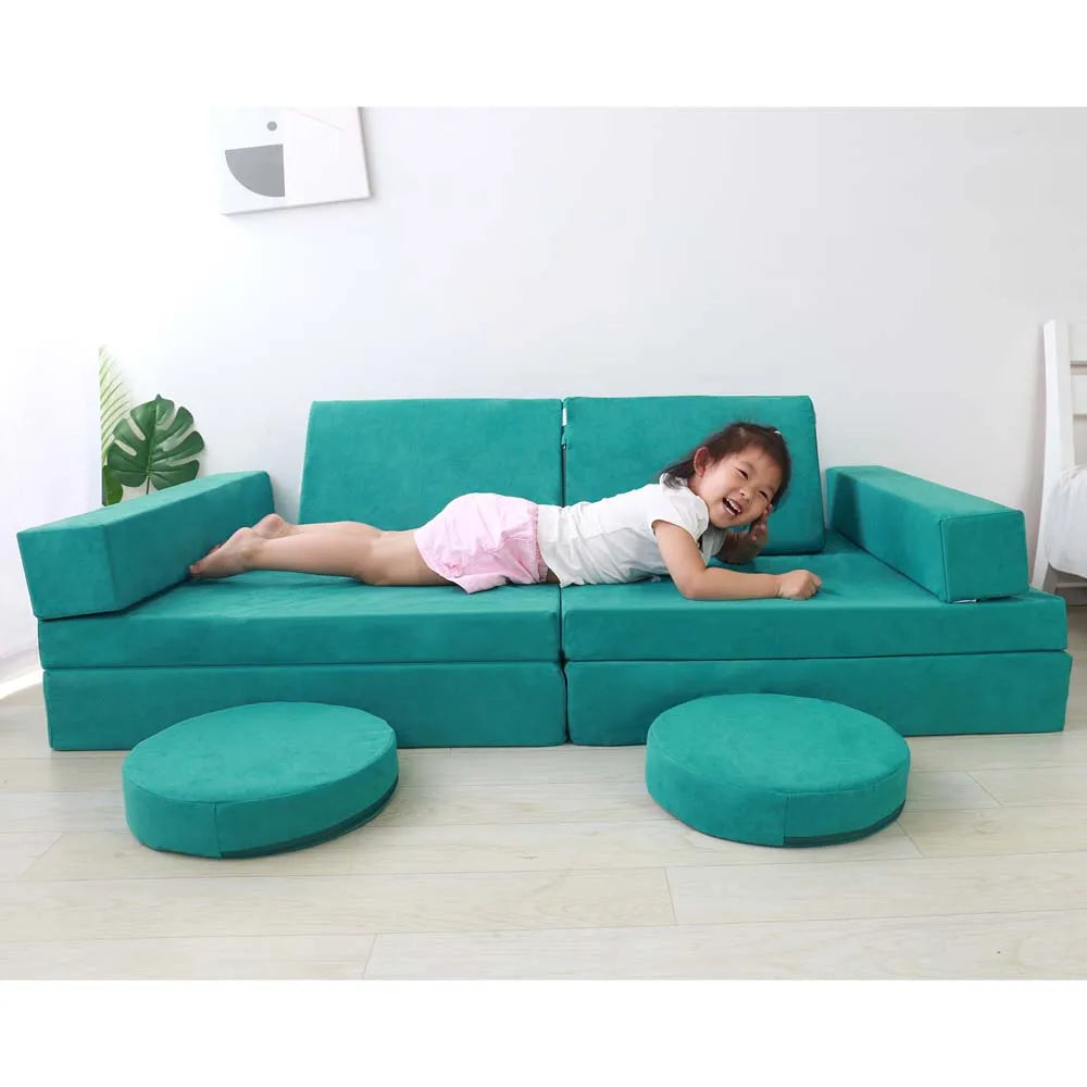 USA Hot Selling Kids Modular Couch Green Foam Play Couch for Kids Living Room Sofas Beds Furniture