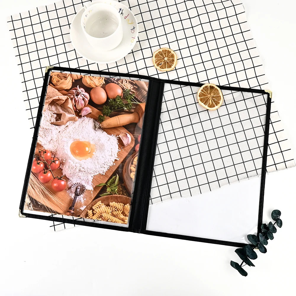 Factory Direct JINDA A4 Size 2-Folder PVC Menu Book 4 Views 8.5x11inch Transparent Black/Gold/Silver Corner Hotels Restaurants