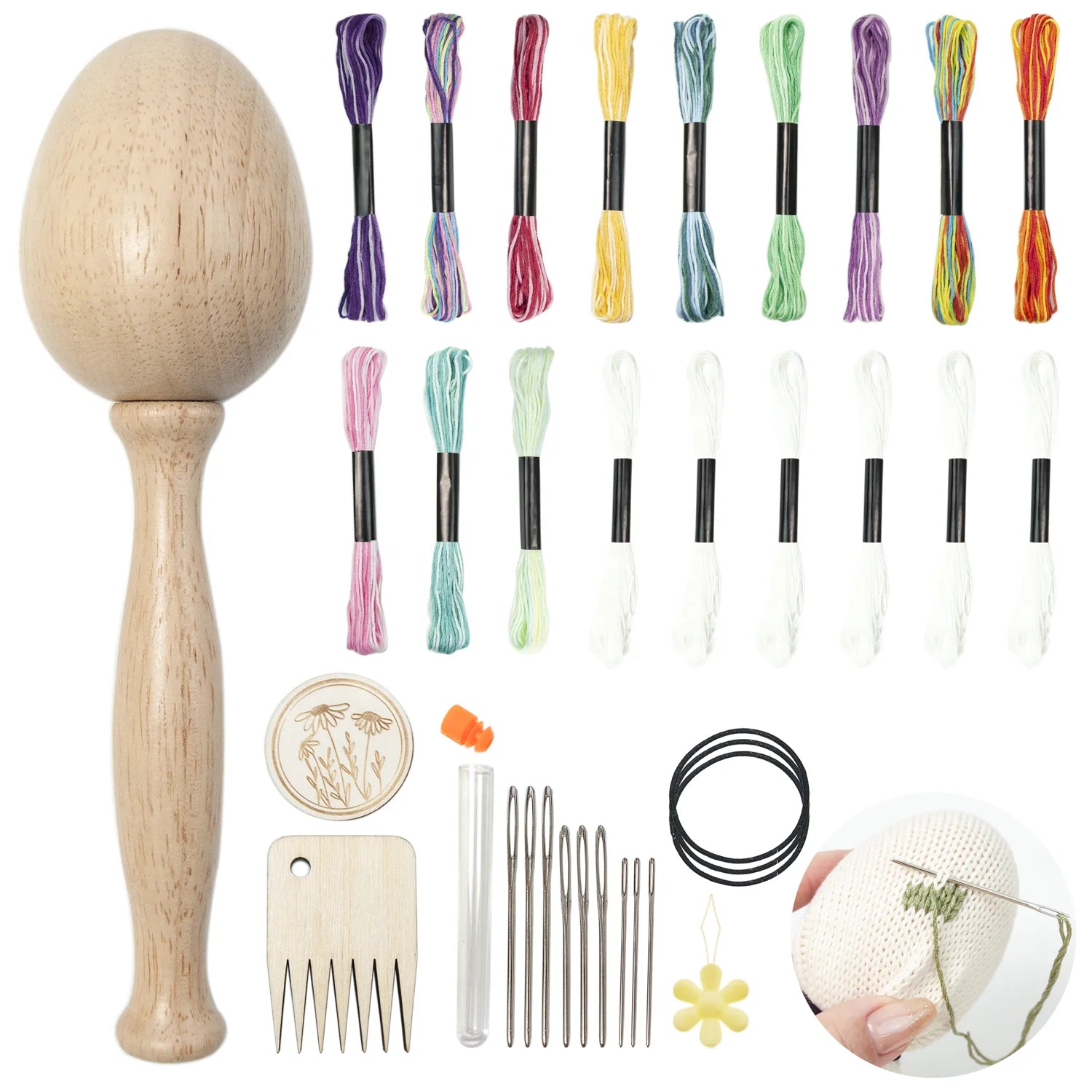 Wooden Darning Egg Loom Tool Kit for Visible Mending Socks Repair Holes Weave Tool