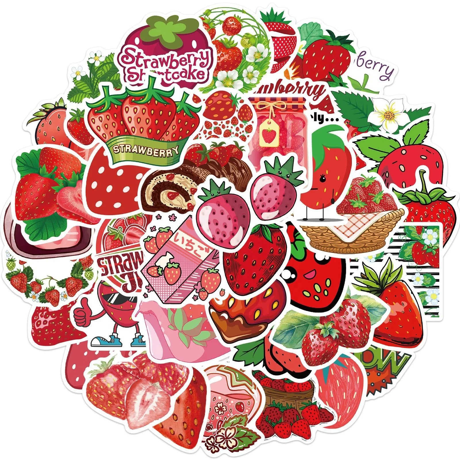 50Pcs Strawberry Fruit Red Fresh Sticker for Bottles Fridge Skateboard Luggage Laptop Diy Decorative Stickers Decals