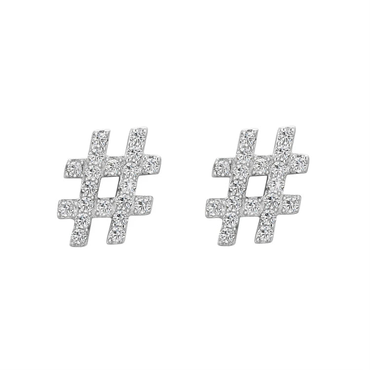 Fashion Tiny 925 Sterling Silver Symbol # Sign Logo Zircons Stud Earrings for Women