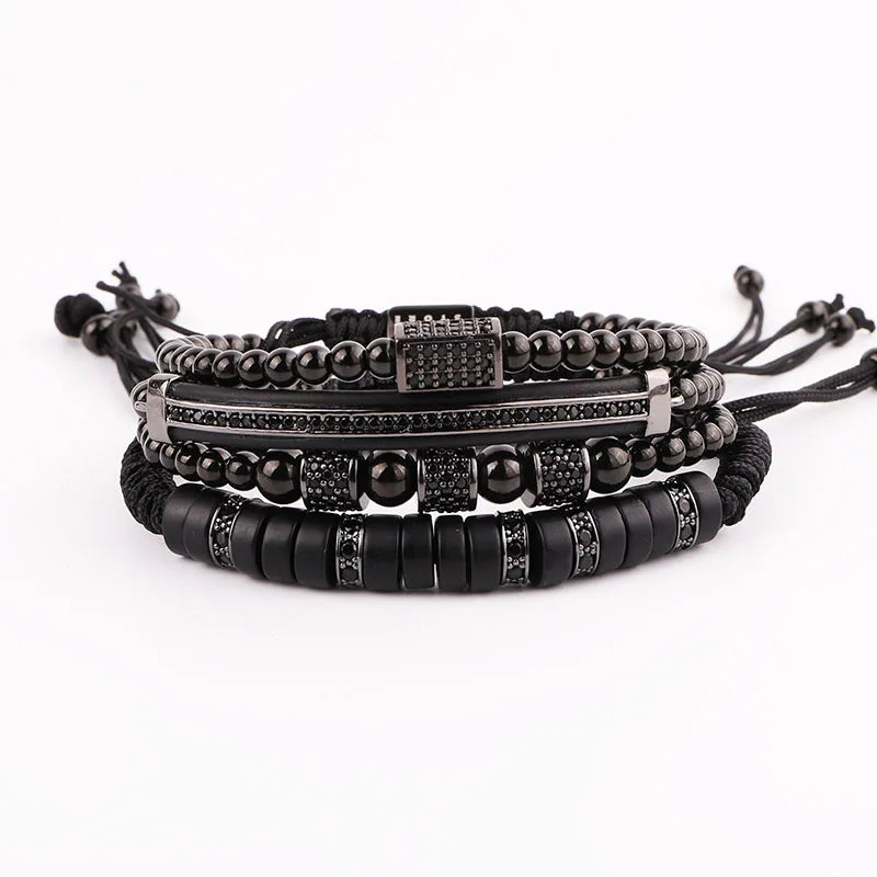 Renting Jewelry New Design Stainless Steel Beads CZ Charm Macrame Adjustable Friendship Luxury Bracelet Set Men