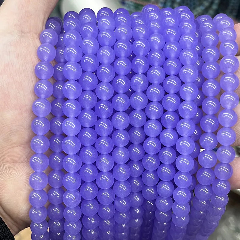 CJ New High Quality 7A Grade Blue Purple Chalcedony Natural Stone Round Beads 8mm/10mm for Making Bracelet