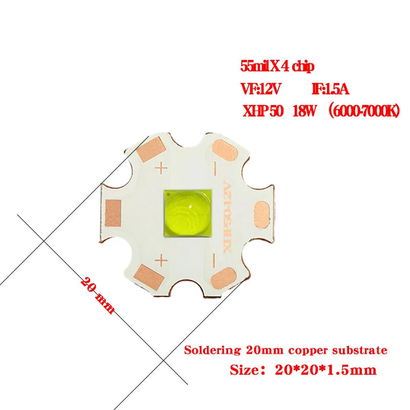 DC 3V/6V/12V XHP50 T6 XHP70 XHP90 SMD LED Lamp Beads Diodes 18W 20W 40W High Power LED for Strong Light Flashlight
