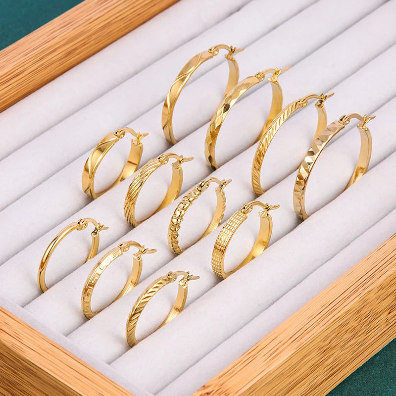 HOVANCI Waterproof None Tarnished 18k PVD Gold Plated Twist Wide Stainless Steel Large Hoop Earring