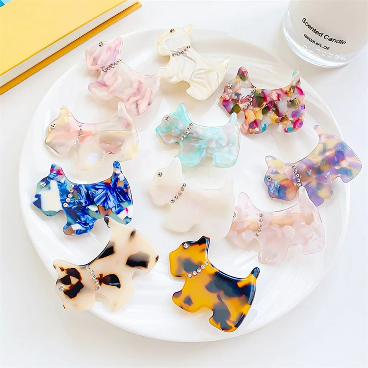 2022 New Design Cute Cartoon Hair Accessories Colorful Acetate Rhinestones Dog Hair Clip Hairpin for Women Girls