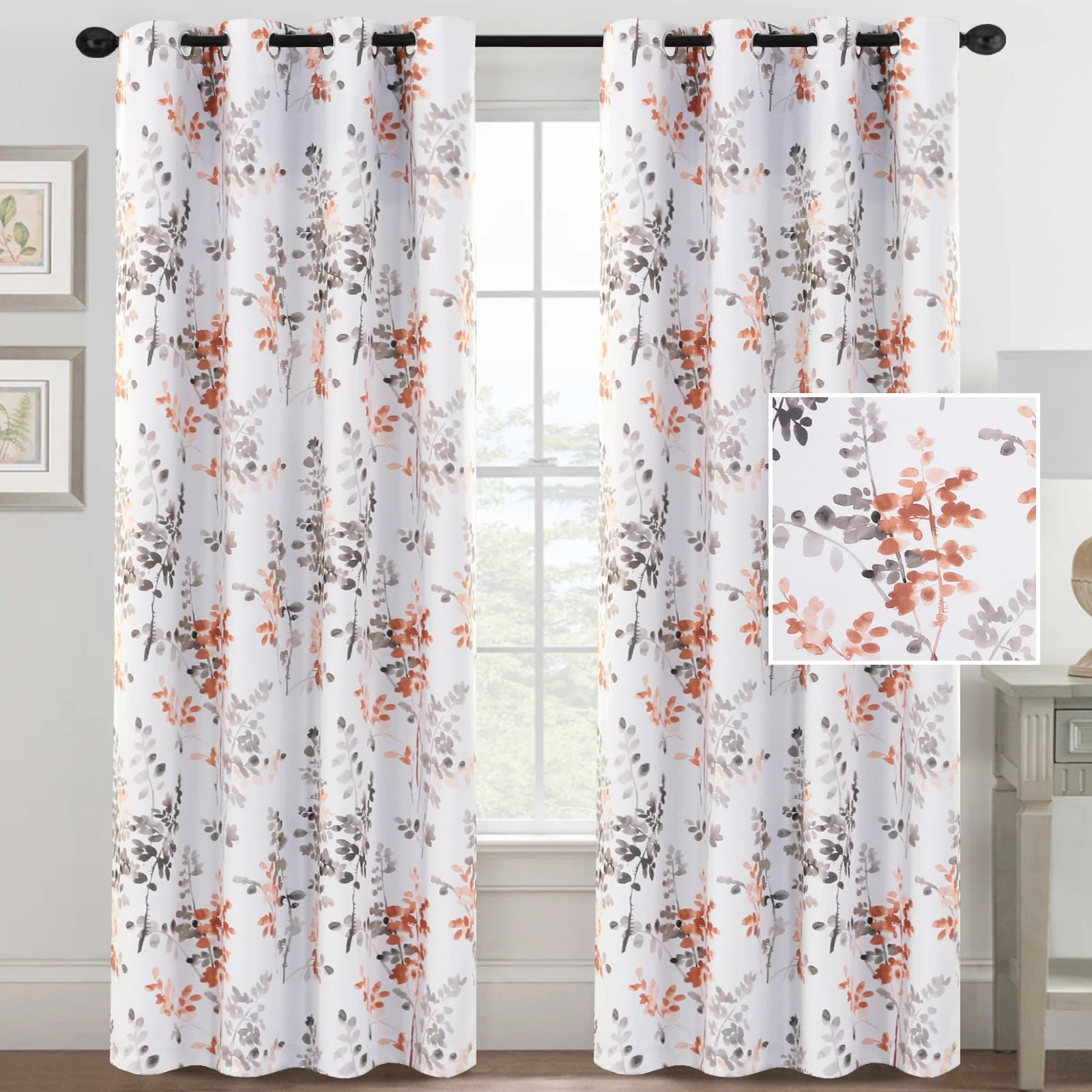 Amity American Printed Blackout Curtains with Flower Pattern Eyelet Windows Shades Living Room House