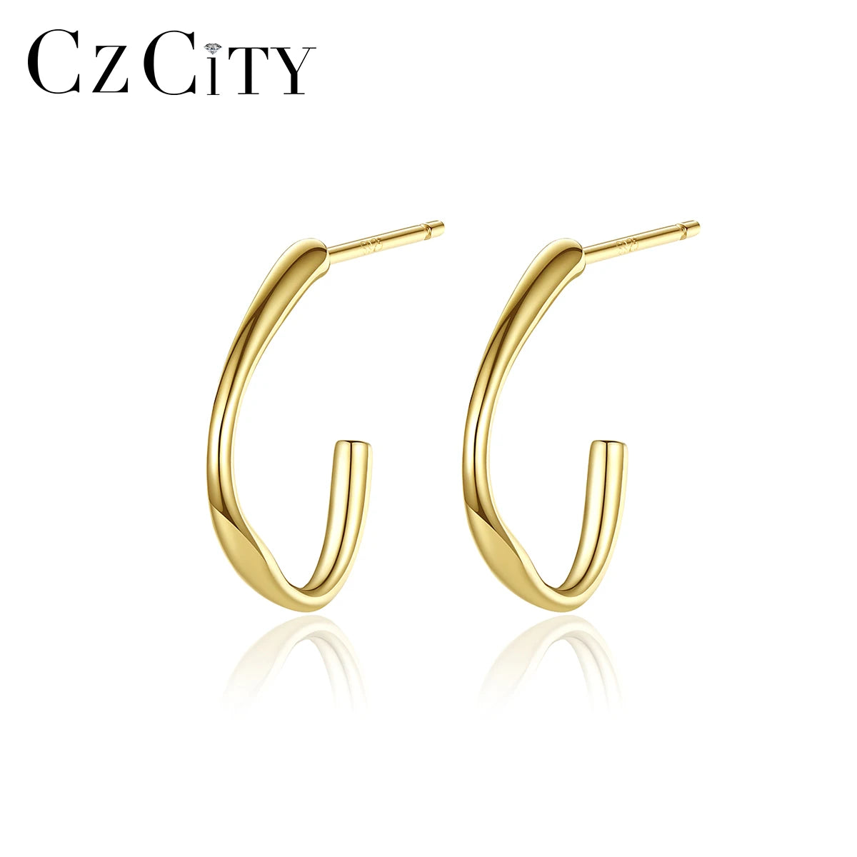 CZCITY Fashion Matel Jewelry Ear Cuff Trendy Silver Woman Man 925 C Shape Unique C-Shape Hoop Earrings