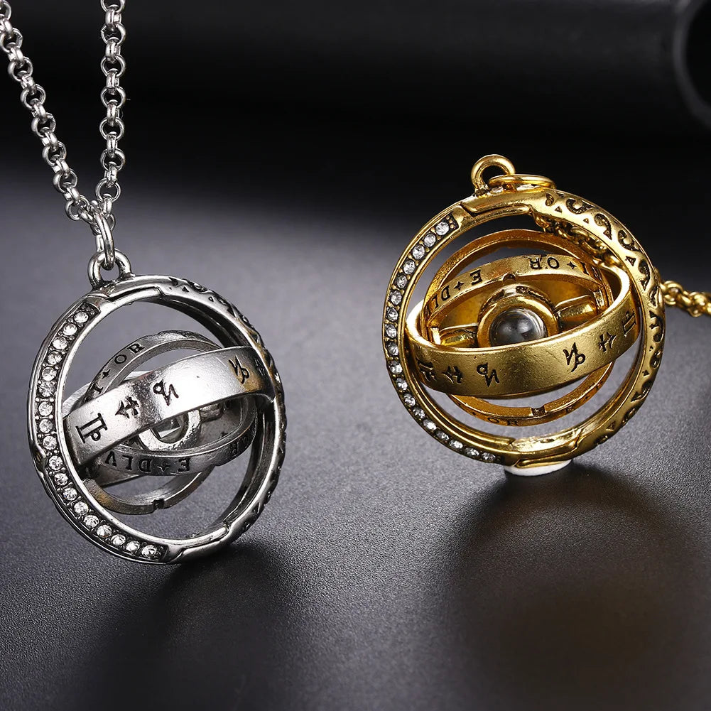 Monther's Day Gift I LOVE YOU 100 Languages Light Projection Circle Globes Love Necklace for Valentine's Day Jewelry