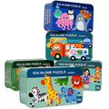 Six-in-one Wooden Children Cartoon Animal Traffic Iron Box Puzzle Kids Educational Wooden Jigsaw Puzzle Toy