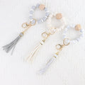 Hot Selling Cartoon Style Eco-Friendly Silicone Bead Bracelet Keychain Mother's Day Gift Wristlet with Key Ring