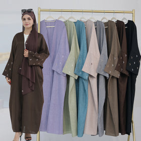 2026 Loriya Moon Embroidery Linen Abaya Daily Wear Women Kimono Muslim Girls Abaya Women's Dresses EID Fashion Islamic Clothing