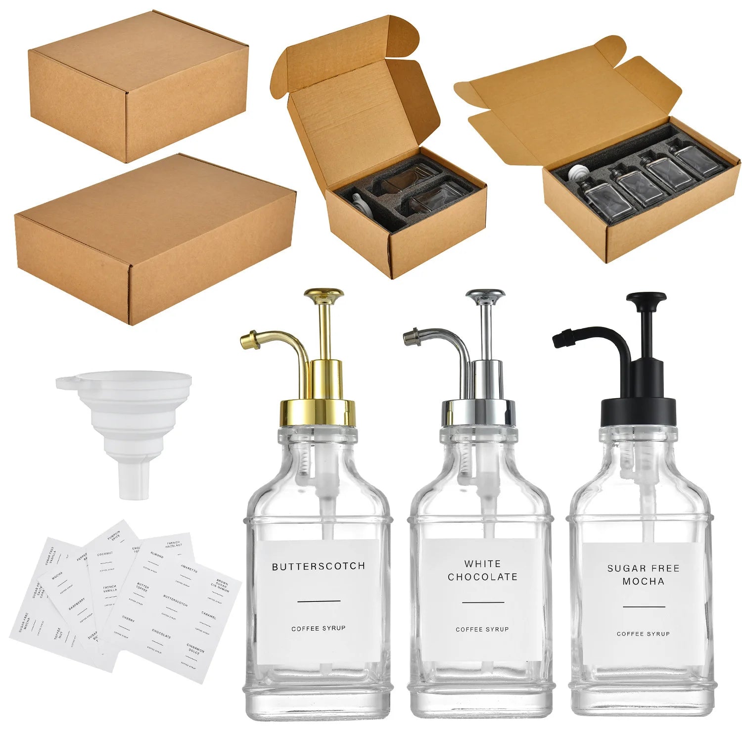 XHL SUB  Classic Design Square Glass Coffee Syrup Dispenser Pump Bottle 500ml Storage Jar
