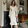 2023 European and American Autumn/Winter Women's New Retro Ruffle Edge Dress Knitted Sweater French Dress