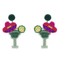 Beaded Cocktail Drink Earrings Statement Beaded Drop Dangle Earrings Beach Party Vacation Earrings for Woman