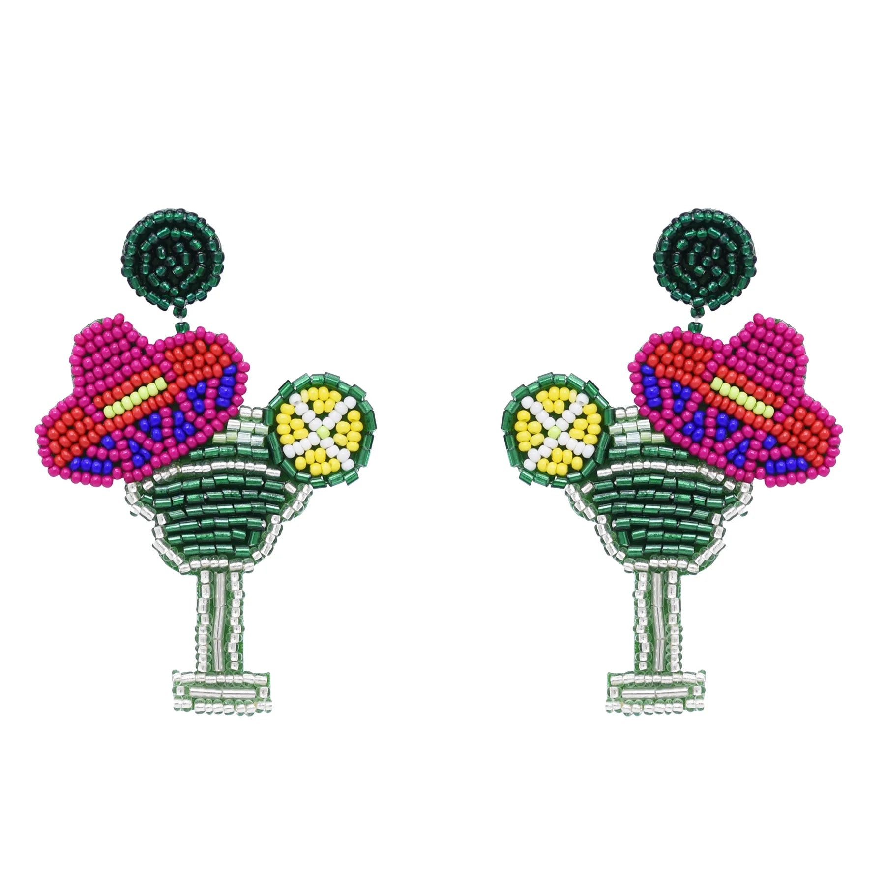 Beaded Cocktail Drink Earrings Statement Beaded Drop Dangle Earrings Beach Party Vacation Earrings for Woman