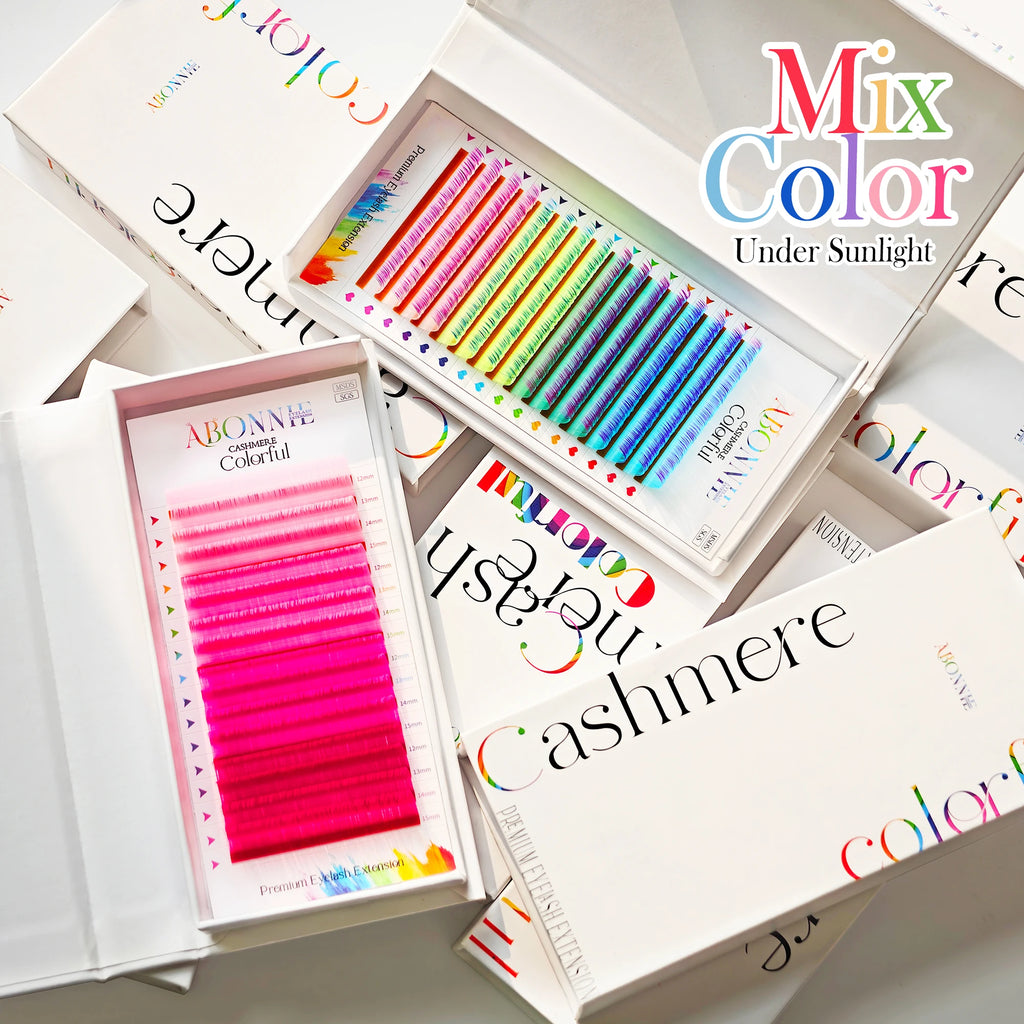 OEM Private Label Colored Lashes Extension Silk Mix Box Party Focus Colorful Cashmere Mink Silk Individual Eyelash Extension