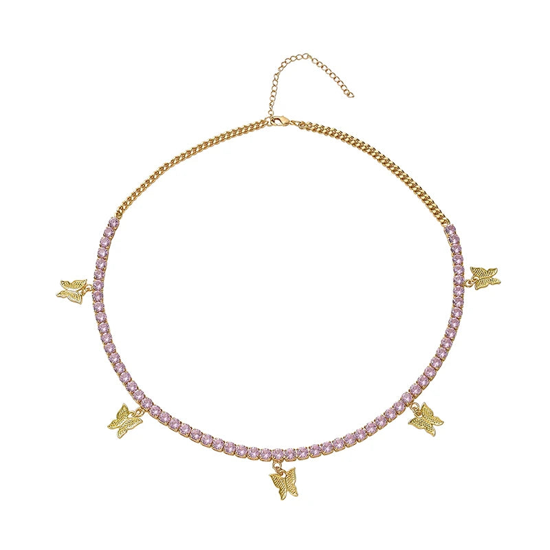 Hip Hop Zircon With Bling CZ Diamond Tennis Chain Choker for Women Necklace