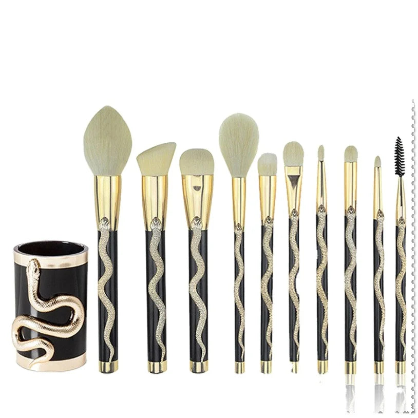 YUE Wholesale 10 Pcs/set Professions Brush Tools 3D Stereoscopic Snake Makeup Brushes Crystal Cosmetic Makeup Brush Set
