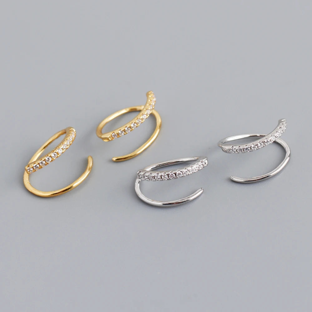 Fashion Earrings Jewelry 925 Sterling Silver Gold Plated Shiny Cz Diamond Cross Double Line Ear Cuff Earrings Jewelry for Women