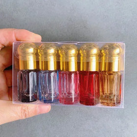 Empty Colored Mini 3ml Octagon Attar Glass Perfume/ Essential Oil Roller Ball Bottles