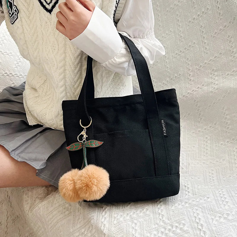 Solid Color Canvas Women's Mini Tote Simple Lightweight Ladies Daily Handbags Casual Travel Portable Female Bucket Shoulder Bags