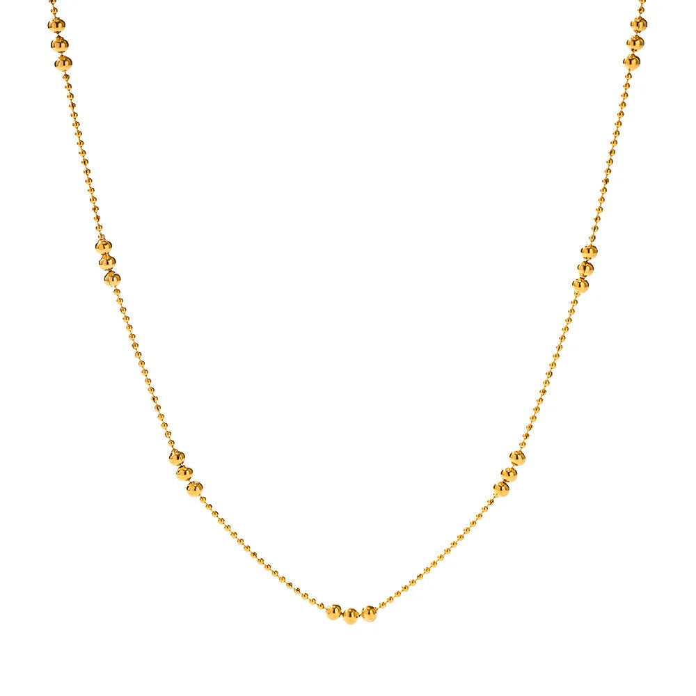 Senior Sense Non-fading Fashion Jewelry 18K Gold Plated Stainless Steel Round Bead Chain Women's Necklace