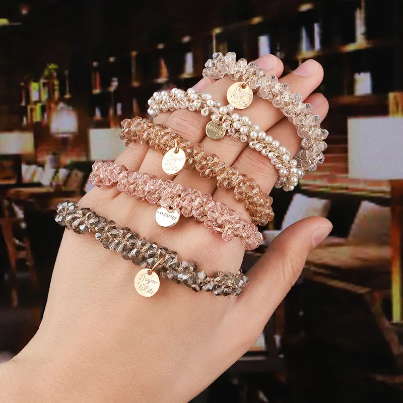 INS Hot Sale Pearl Crystal Hair Tie Fashion Crystal Hair Scrunchie for Women Girl Accessories
