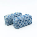 New Washable Denim Make up Pouch Cosmetic Bag Checkerboard Pattern Toiletry Bag Tassel Jean Square Grid Zipper Bag for Women