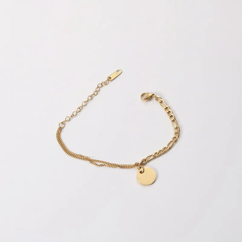 Fenny 8K PVD Gold Plated Wholesale Tarnish Free Double-layer Mixed Chain Dot Pendant Stainless Steel Bracelet Trendy for Women