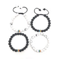 Factory Direct Punk Minimalist Rainbow Couple Distance Bracelet Handmade Black White Yin Yang Howlite Beaded Agate Gift