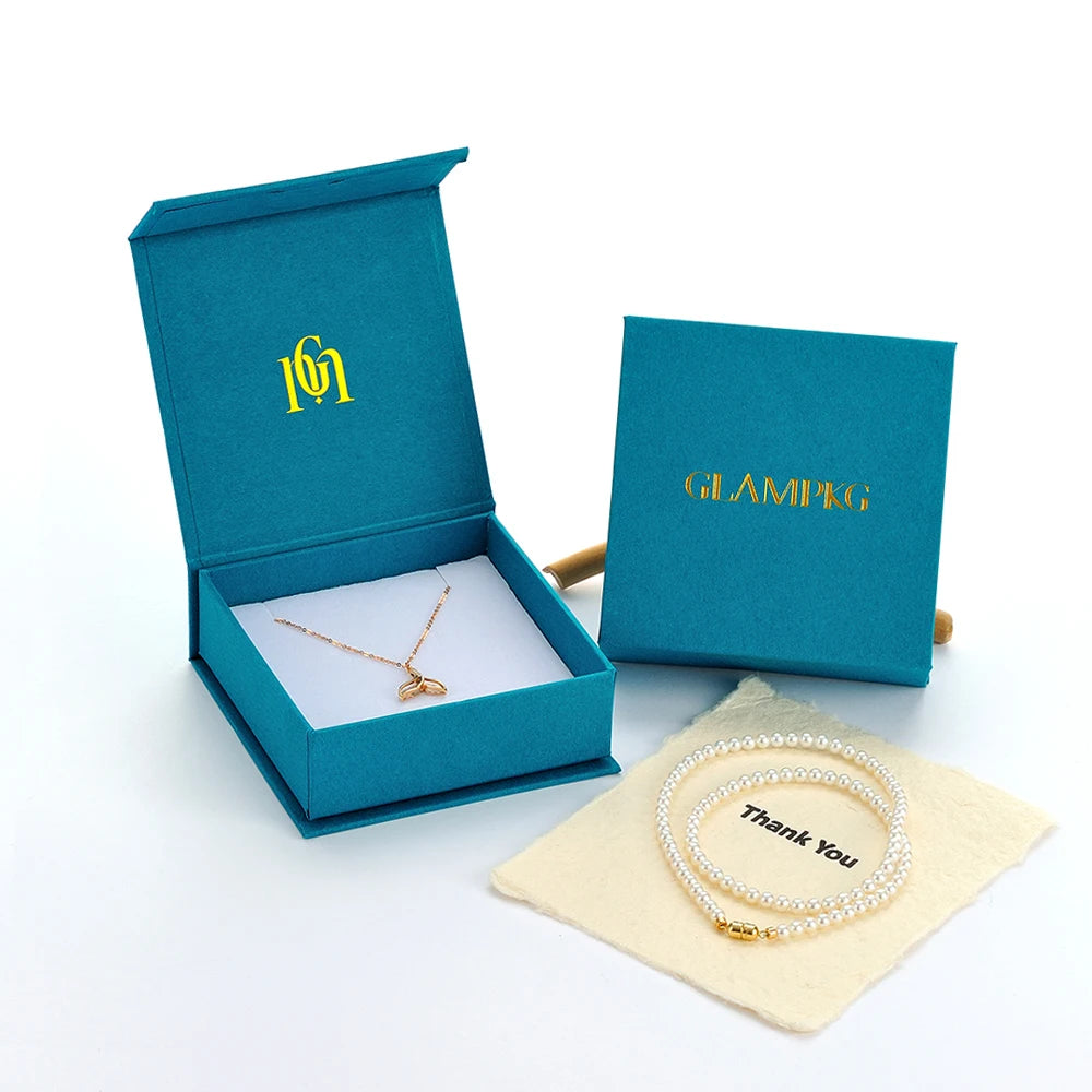 GALMPKG High End Custom Gold Printed Peacock Blue Necklace Ring Packaging Cardboard Paper Magnet Jewelry Gift Box with Logo