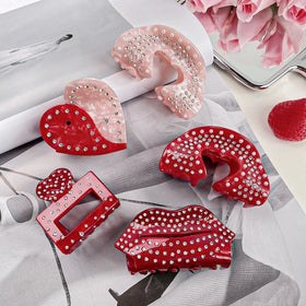 New Rhinestones Heart Shaped Mouth Lip Shape Acetate love Valentine's Day Hair Clip