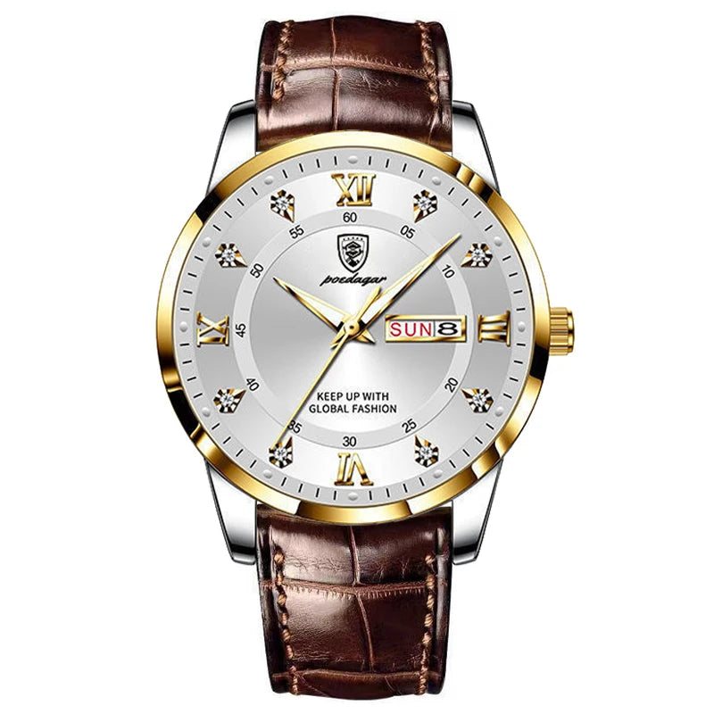 POEDAGAR 836 New Casual Chronograph Men's Watches Leather Band Business Quartz Wristwatch With Luminous Pointers