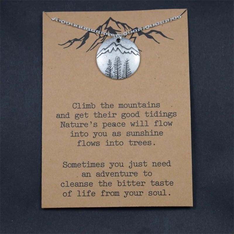 Get Close to Nature Faith Jewelry Inspirational Snow Mountain Pine Tree Forest Necklace with Card