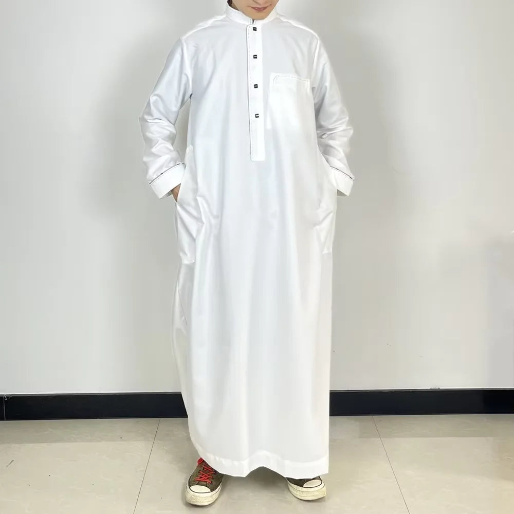 Latest Uomo Men's Casual White Kurta Aniti Static Fabric Arabic Khaleeji Jalabiya Pajama Arab Design Thobe for Morocco Wedding