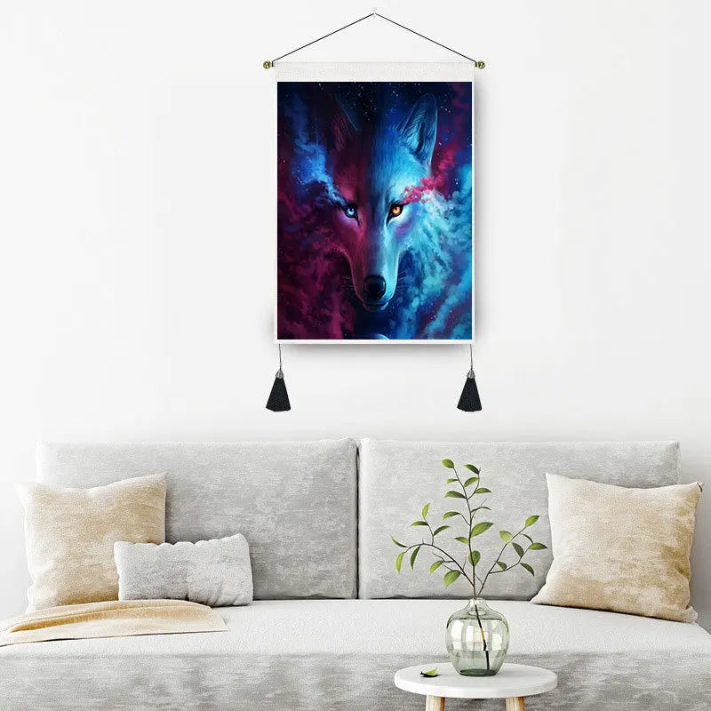 Wildlife Wolf Wall Hanging Boho Decorative Forest Pattern Psychedelic Hippie Phase Tapestry