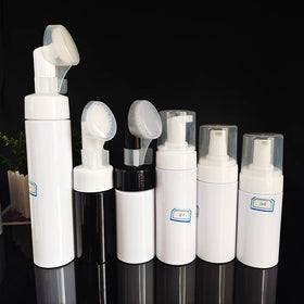 Factory Colors Plastic Cosmetic Foam Pump Bottle 100ml Dispenser Spray Applicator Bottle with Brush Top for Cleanser Mouss