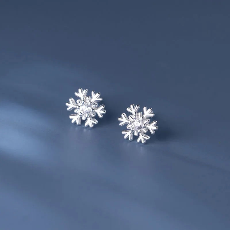 S925 Sterling Silver Fashion Cubic Zirconia Snowflake  Stud Earrings for Women Christmas Gifts