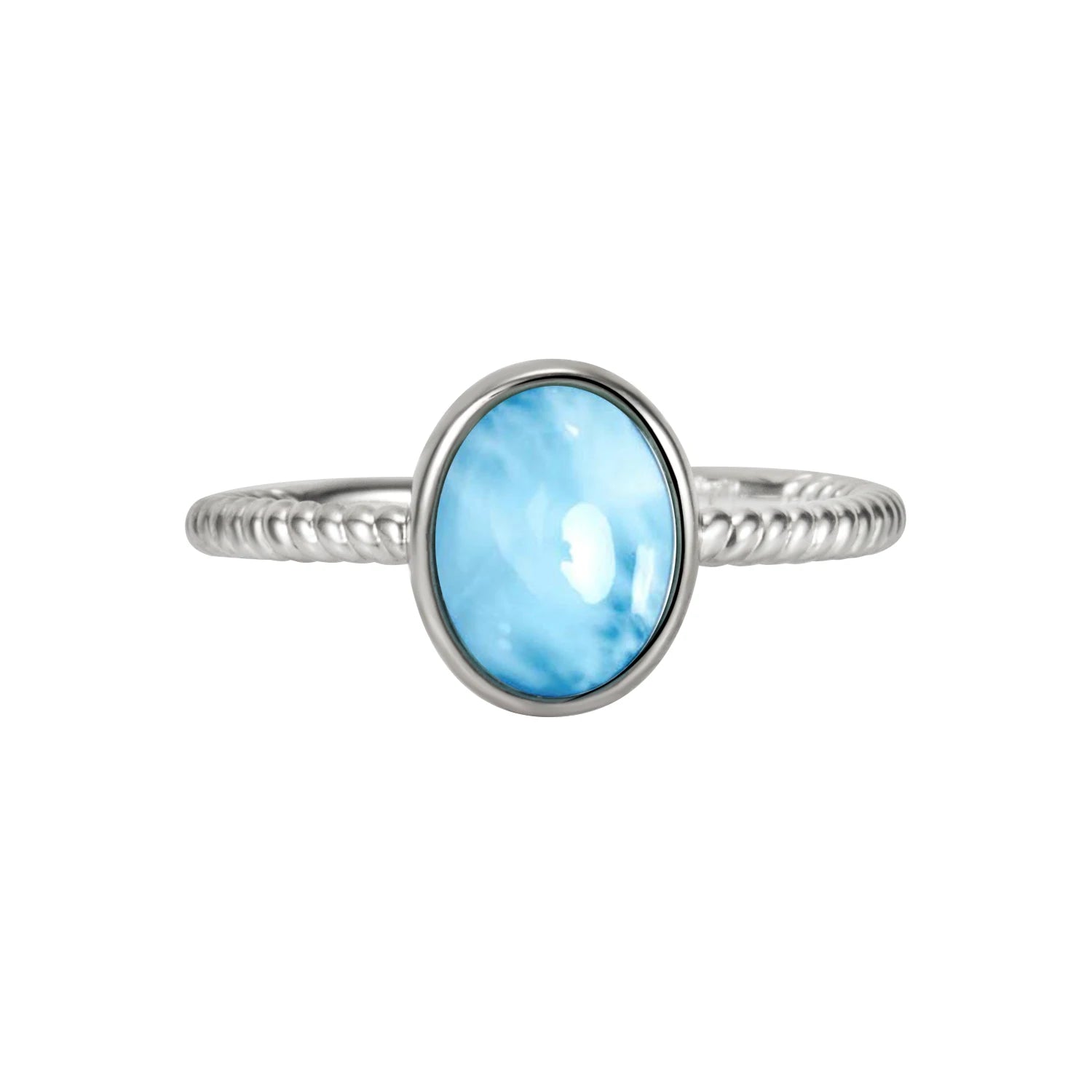Hot Sales New Fashion Jewelry 925 Sterling Silver Jewelry Natural Blue Oval Shape Ring Genuine Larimar Ring for Women Girl Gift