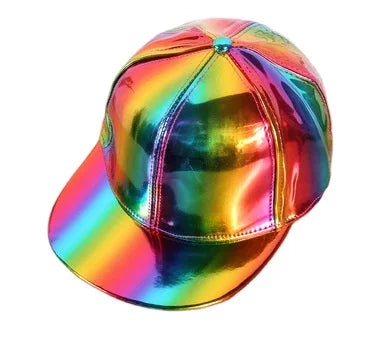 Shiny Holographic Patent Leather Baseball Cap Rainbow Reflective Hip Hop Rap Hats Rave Trucker Hat Casual Metallic for Sporty