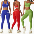 Solid Color Double Shoulder Strap Sport Suit Sportswear Yoga Tops Female Underwear Running Push up Bra Set