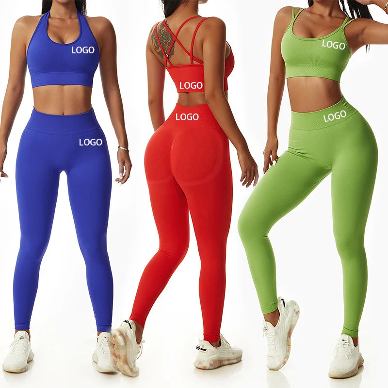 Solid Color Double Shoulder Strap Sport Suit Sportswear Yoga Tops Female Underwear Running Push up Bra Set