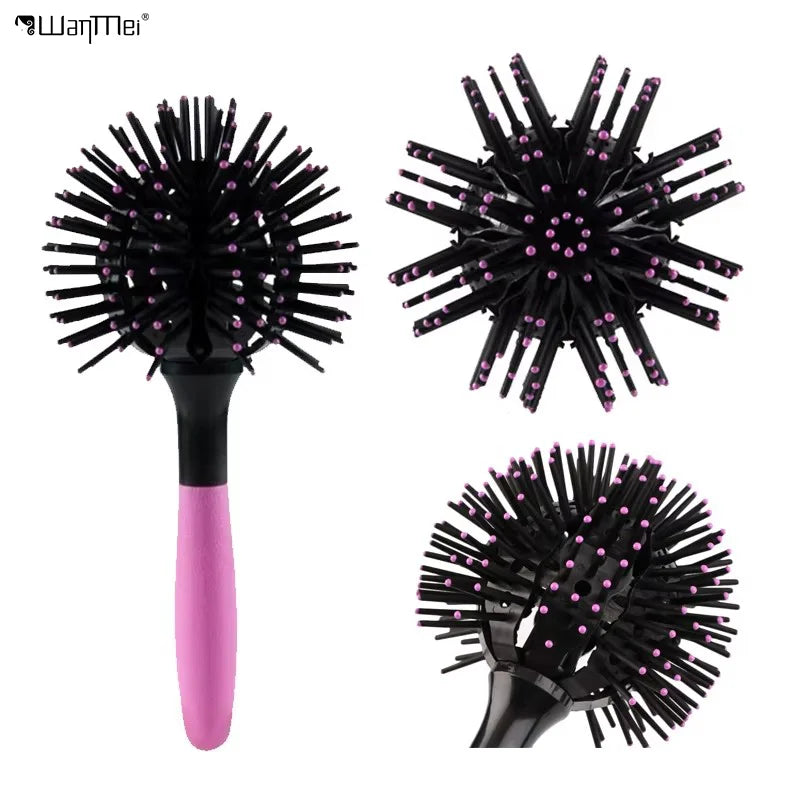 Wanmei Professional Drying Curly Hair Detangling 360 Degree Styling Salon 3D Hair Brush Ball  Creative Brush 3d Round Hair Brush