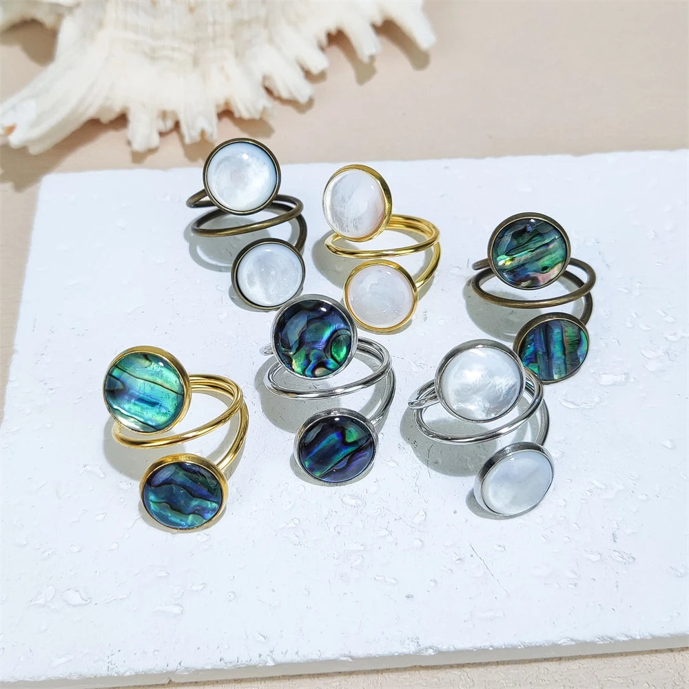 Factory Price Custom Rings Abalone White Mother of Pearl Shell Round Shaped Gemstone Ring Silver Handmade Fine Finger Jewelry