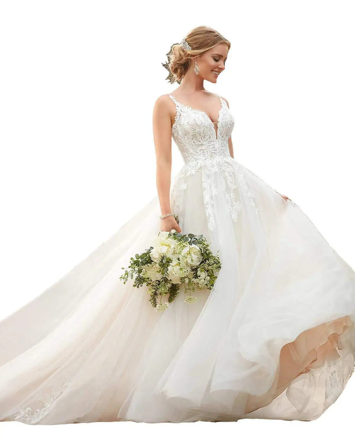 S0347TModern Luxury Bridal Dress for Women Custom Princess Tutu Skirt Pearl Tube Top With Big Tail Featuring Lace Decoration
