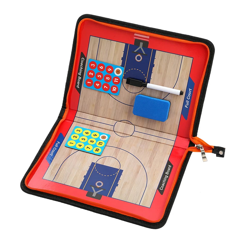 Factory Direct Portable Folding Magnetic Basketball Tactics Board with Zipper PVC Leather Coach Teaching Equipment Direct Sales