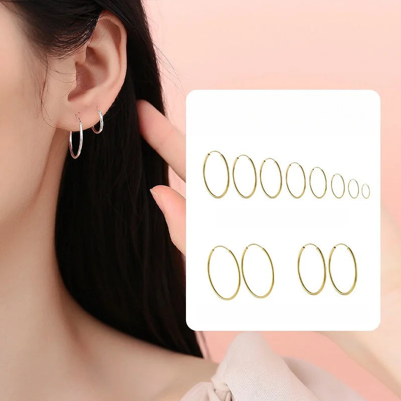 925 Sterling Silver Fashion Women Huge Hoop Earrings Statement Ear Ring Thin Earrings Large Round Ear Jewelry for Women